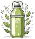 Reusable Water Bottle with Handle, Recycle Logo, Leaf and Heart Accents Royalty Free Stock Photo