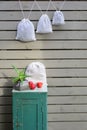Reusable zero waste linen produce bag with apple fruits