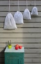 Reusable zero waste linen produce bags hanging