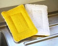 Reusable zero waste washable biodegradable kitchen dish sponges, close-up view