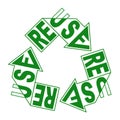 Reuse creative lettering on green recycle arrow sign. ecology label, save the Eart concept. Vector