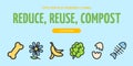 Reuse, Reduce, Compost Recycle Concept Horizontal Placard Poster Banner Card. Vector