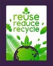 Reuse, reduce, recycle banner for eco friendly business, green earth, leaf on white, vector illustration. Concept design Royalty Free Stock Photo