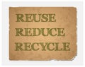 Reuse-Reduce-Recycle text on recycled paper texture