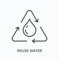 Reuse water flat line icon. Vector outline illustration of waterdrop. Black thin linear pictogram for nature resources
