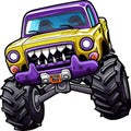 kawaii Monster Truck Jumping Illustration, Truck, Extreme Vehicle sticker Royalty Free Stock Photo