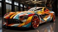 A colorful sports car with a painted design