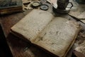 A close-up of a detective\'s worn notebook