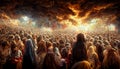 Revelation of Jesus Christ, new testament, religion of christianity, heaven and hell over the crowd of people, Jerusalem