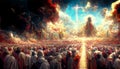 Revelation of Jesus Christ, new testament, religion of christianity, heaven and hell over the crowd of people, Jerusalem