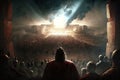 Revelation of Jesus Christ, new testament, religion of christianity, heaven and hell over the crowd of people. Royalty Free Stock Photo