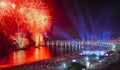 Iconic and breath-taking fireworks display on Copacabana Beach, Rio de Janeiro, Brazil Royalty Free Stock Photo