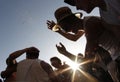 Revellers enjoy a nuts battle during Saint john celebrations in ciutadella
