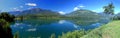 Landscape Panorama of Columbia River with Big Eddy at Revelstoke with Monashee Mountains, British Columbia, Canada Royalty Free Stock Photo