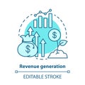 Revenue generation blue concept icon. Income increase idea thin line illustration. Business development. Sprout with