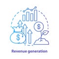 Revenue generation blue concept icon. Income increase idea thin line illustration. Business development. Sprout with