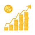 Revenue growth increasing graph icon in flat style isolated on white background Royalty Free Stock Photo
