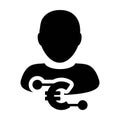 Revenue icon vector digital euro currency with male user person profile avatar for digital wallet in a glyph pictogram Royalty Free Stock Photo