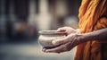 Reverent sustenance offerings to monks in alms-giving tradition.AI Generated