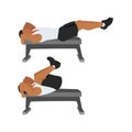 Reverse bench crunches exercise. Flat vector