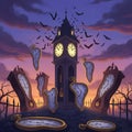 Clock Tower Time Surreal Halloween Fantasy Royalty Free Stock Photo