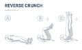 Reverse Crunch Female Workout Exercise Guide Illustration. Woman in Sportswear Working on Her Abs. Royalty Free Stock Photo