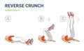 Reverse Crunch Woman Home Workout Exercise Illustration. Young Athletic Female Working on Her Abs. Royalty Free Stock Photo