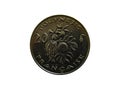 Reverse of French Polynesia coin 20 francs 2011 with inscription meaning FRENCH POLYNESIA. Royalty Free Stock Photo