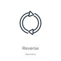 Reverse icon. Thin linear reverse outline icon isolated on white background from geometry collection. Line vector reverse sign,