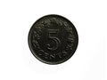 Reverse of Malta coin 5 cents 1976. Isolated with white background. Royalty Free Stock Photo