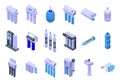 Reverse osmosis system icons set isometric vector. Aqua filter