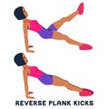 Reverse plank kicks. Reverse plank. Sport exersice. Silhouettes of woman doing exercise. Workout, training