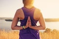 Reverse prayer yoga pose, young woman Royalty Free Stock Photo