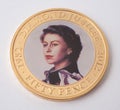 The reverse side of a British Commemorative coin for Queen Elizabeth II`s Diamond Jubilee