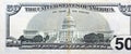 reverse side of 50 fifty dollars bill banknote series 1996 with a vignette of the U.S. Capitol showing the east front