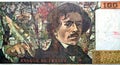 Reverse side of 100 one hundred French cent francs banknote currency 1979 by Bank of France features portrait of EugÃÂ¨ne Delacroix