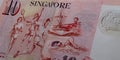 Reverse side of 10 Singapore dollar. Extreme close up photography Royalty Free Stock Photo