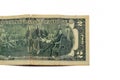 The reverse side of 2 two dollars bill banknote series 1976 with Trumbull's declaration of independence, old American money Royalty Free Stock Photo