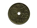 Reverse of Spain coin 25 centimos 1937.