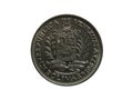 Reverse of Venezuela coin 1 bolivar 1967 with inscription meaning REPUBLIC OF VENEZUELA. Royalty Free Stock Photo