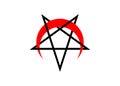 Reversed or Inverted Pentagram with upside down crescent red moon vector symbol isolated. Satanic Inverted Endless Pentagram icon Royalty Free Stock Photo