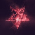 Reversed Pentagram symbol. Abstract night sky background.