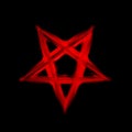 Reversed Pentagram symbol. Wiccan symbols- Cross of Sulfur. Blood red runic spell circle. Satanic sign, Magic casting ring.