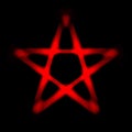 Reversed Pentagram symbol. Wiccan symbols- Cross of Sulfur. Blood red runic spell circle. Satanic sign, Magic casting ring.