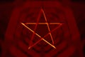 Reversed Pentagram symbol. Wiccan symbols- Cross of Sulfur. Blood red runic spell circle. Satanic sign, Magic casting ring.