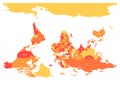 Reversed or upside down political map of World. South-up orientation. Vector illustration