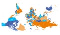 Reversed or upside down political map of World. South-up orientation. Vector illustration