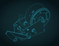 Reversible hand winch isometric blueprint illustration Royalty Free Stock Photo