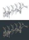 Reversible plow isometric drawings Royalty Free Stock Photo