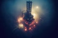 reversing machine works in oil wells, by drilling equipment, during foggy and misty weather conditions in the early morning,